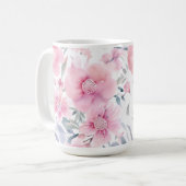 ピンクの花の水彩画 コーヒーマグカップ (正面左)