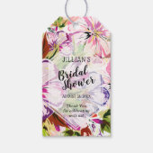 ピンクの花の水彩画 ブライダルシャワーのお礼 ギフトタグ (正面)