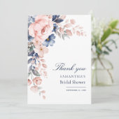 ピンクの花の水彩画 ブライダルシャワー サンキューカード (スタンド正面)