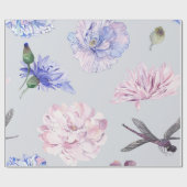 ピンクの花の水彩画 ラッピングペーパー (フラット)