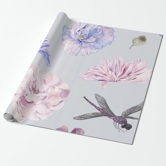 ピンクの花の水彩画 ラッピングペーパー (アンロールド)