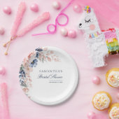 ピンクの花の水彩筆記体ウェディングシャワー ペーパープレート (パーティー)