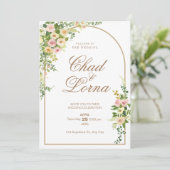 ピンクの花の水彩結婚式招待状カード 招待状 (スタンド正面)