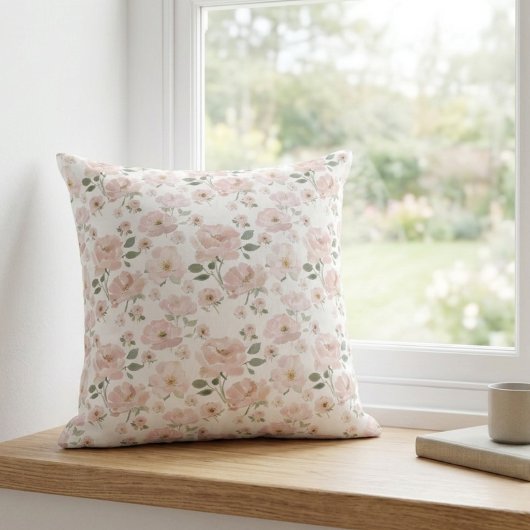ピンクの花の水彩絵の具 クッション