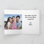 ピンクの花の水彩色ママは一日折り畳みカード サンキューカード (内部)