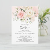 ピンクの花の水彩 スイート16 招待状 (スタンド正面)