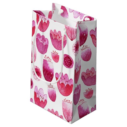 ピンクの花の水彩 スモールペーパーバッグ (裏面アングル)