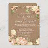 ピンクの花の水彩 50周年結婚記念日 招待状 (正面/裏面)