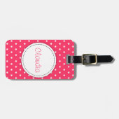 ピンクの花の水玉模様名:ラッゲージタグ ラゲッジタグ (正面横)