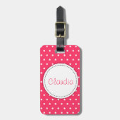 ピンクの花の水玉模様名:ラッゲージタグ ラゲッジタグ (正面縦)