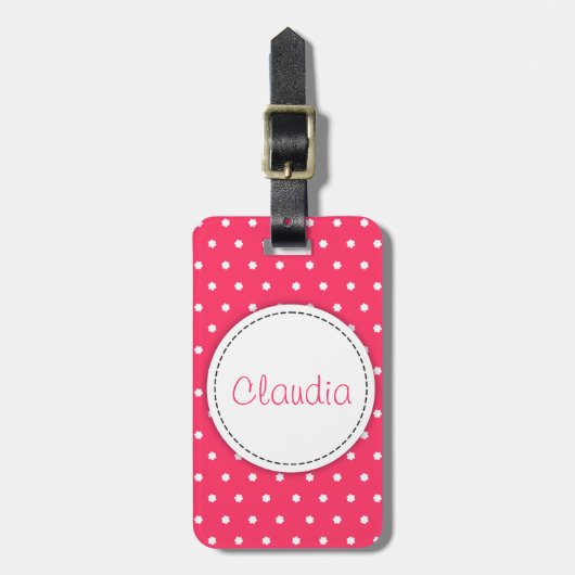 ピンクの花の水玉模様名：ラッゲージタグ ラゲッジタグ (正面縦)