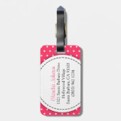 ピンクの花の水玉模様名:ラッゲージタグ ラゲッジタグ (裏面縦)