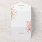 ピンクの花の水色のフローラ結婚ズ オールインワン招待状 (外側)