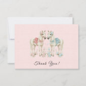 ピンクの花の水色の結婚馬 サンキューカード (正面)