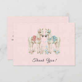 ピンクの花の水色の結婚馬 サンキューカード