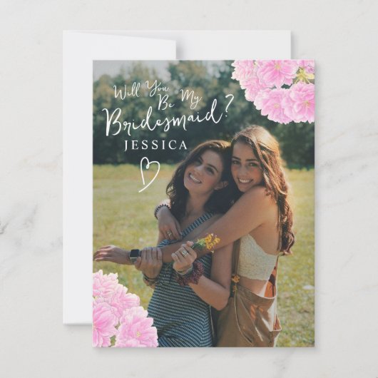 ピンクの花の水色の花嫁の提案 ノートカード (正面)