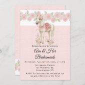 ピンクの花の水色の馬の花嫁の昼食会 招待状 (正面/裏面)