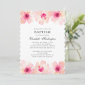 ピンクの花の水色。赤面フローラ洗礼 招待状 (スタンド正面)