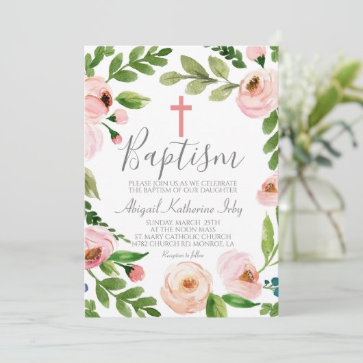 ピンクの花の洗礼 招待状 (スタンド正面)