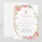 ピンクの花の洗礼 招待状 (正面/裏面)