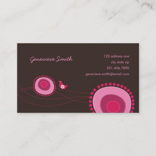 ピンクの花の点とハッピーバードおもしろいプロファイルカード/ 名刺 (正面)