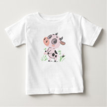 ピンクの花の牛 かわいい動物のアートプリント