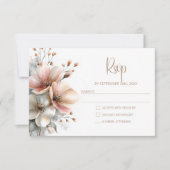 ピンクの花の田舎風結婚式RSVP 出欠カード (正面)