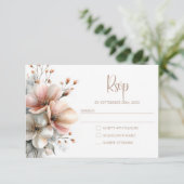 ピンクの花の田舎風結婚式RSVP 出欠カード (スタンド正面)
