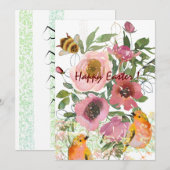 ピンクの花の白いイースターカード シーズンカード (正面/裏面)