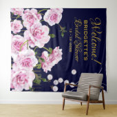 ピンクの花の真珠のウェディング タペストリー (インサイチュ(横))