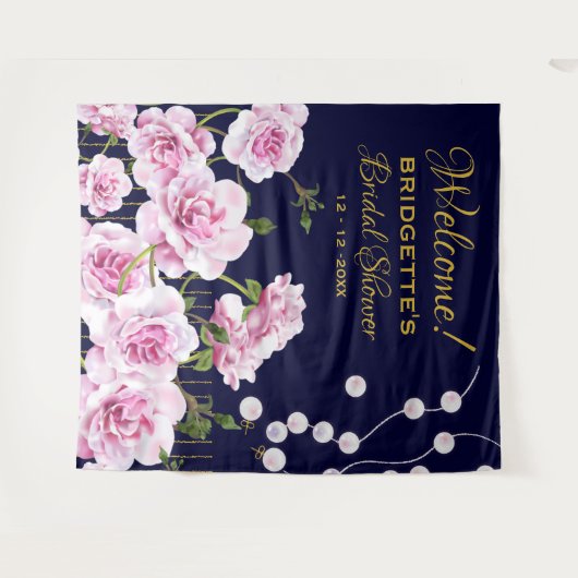 ピンクの花の真珠のウェディング タペストリー (正面(横))