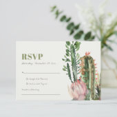 ピンクの花の砂漠のサボテン 植物 水彩 ご招待 出欠カード (スタンド正面)