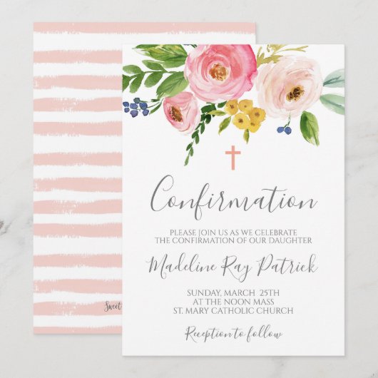 ピンクの花の確認 招待状 (正面/裏面)