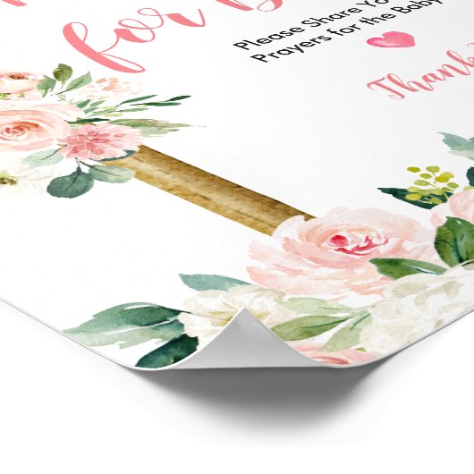 ピンクの花の祈りの言葉ベビーの緑のフローラ ポスター (角)