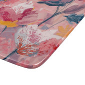 ピンクの花の筆跡の植物パターン カッティングボード (角)
