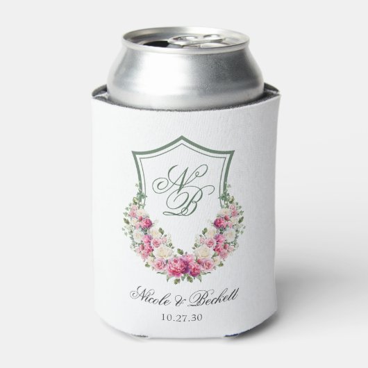 ピンクの花の紋章の結婚式用クーラー 缶クーラー (缶正面)
