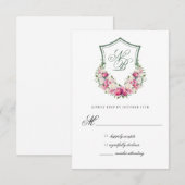 ピンクの花の紋章の結婚式返信カード 出欠カード (正面/裏面)