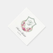 ピンクの花の紋章 ウェディング スタンダードカクテルナプキン (角)
