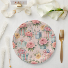 ピンクの花の紙プレート ペーパープレート