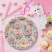 ピンクの花の紙プレート ペーパープレート (パーティー)