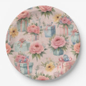 ピンクの花の紙プレート ペーパープレート (正面)