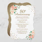 ピンクの花の紙吹雪 50周年 結婚記念日 招待状 (正面/裏面)