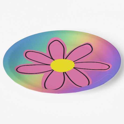 ピンクの花の紙皿 レインボー ペーパープレート (アングル)