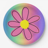 ピンクの花の紙皿 レインボー ペーパープレート (正面)