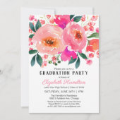 ピンクの花の素敵なブーケ 卒業パーティー 招待状 (正面)