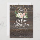 ピンクの花の素朴な木は誕生会をつけます 招待状 (正面)