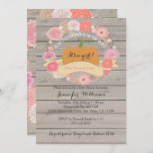 ピンクの花の素朴な木製のベビーシャワー招待状 招待状 (正面/裏面)