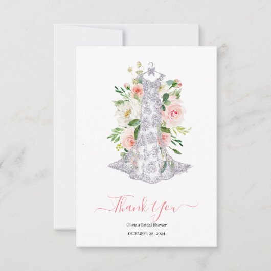 ピンクの花の結婚前お礼パーティー サンキューカード (正面)