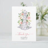 ピンクの花の結婚前お礼パーティー サンキューカード (スタンド正面)