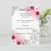 ピンクの花の結婚式のお礼カード | ロマンチック エレガント サンキューカード (スタンド正面)